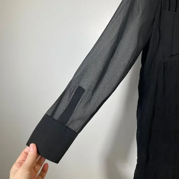 Womens Ganni Pleated Georgette‎ Shirt Dress Black 2/EU34 Crinkled Polyester - Picture 4 of 11